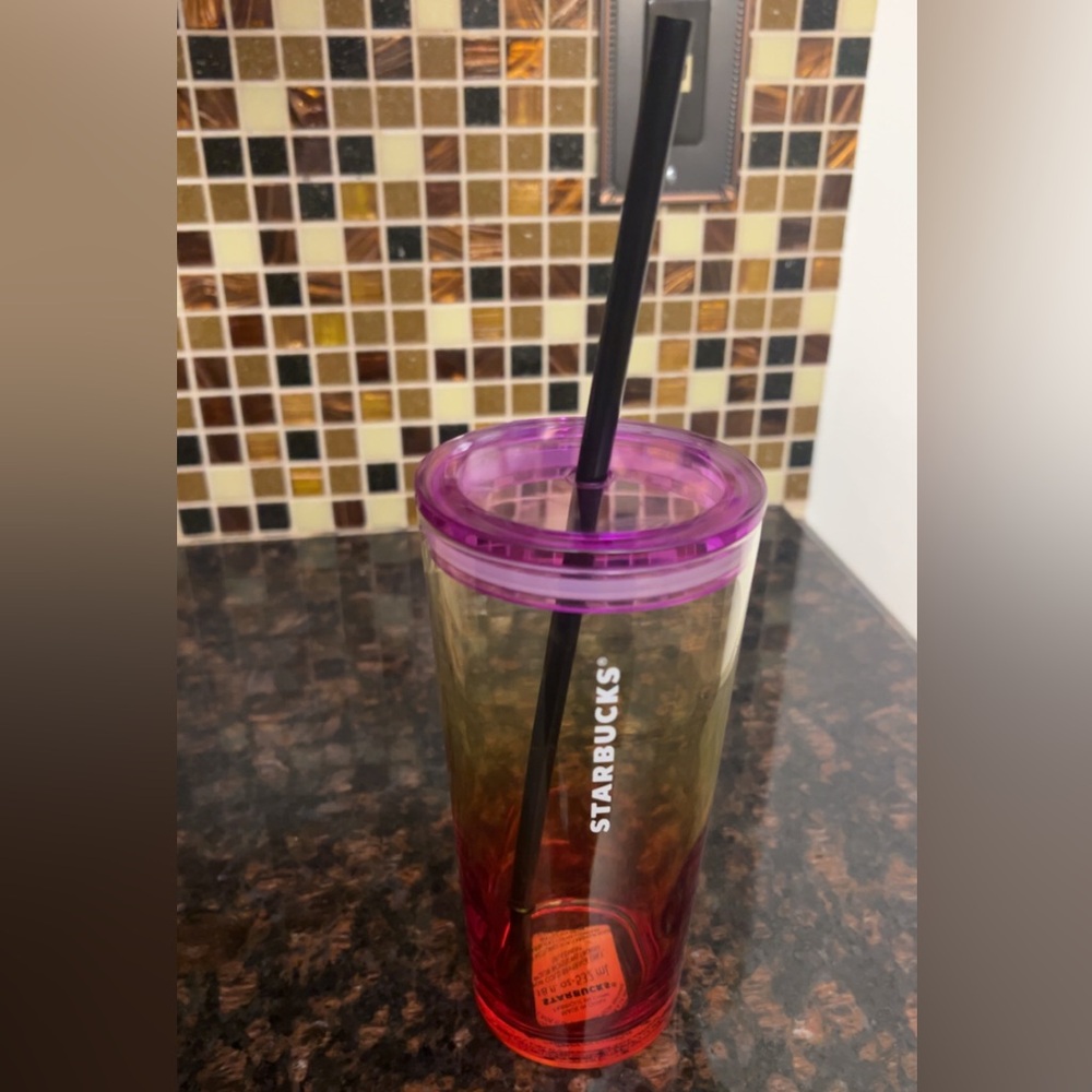 Rare Starbucks 2021 Summer Red/Purple Ombré Sunrise Glass Cold Cup Tumbler 18 oz
